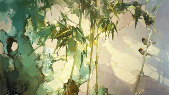 Sparrows in the Bamboo Light”
