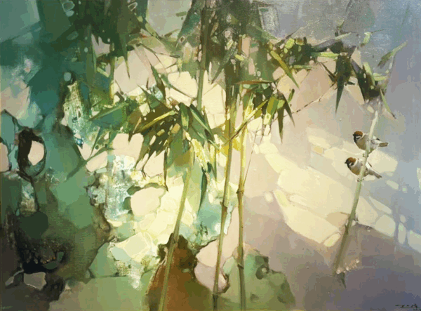 Sparrows in the Bamboo Light”